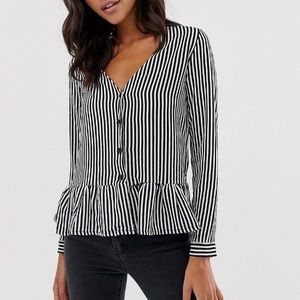 Boo hoo frill hem black and white blouse